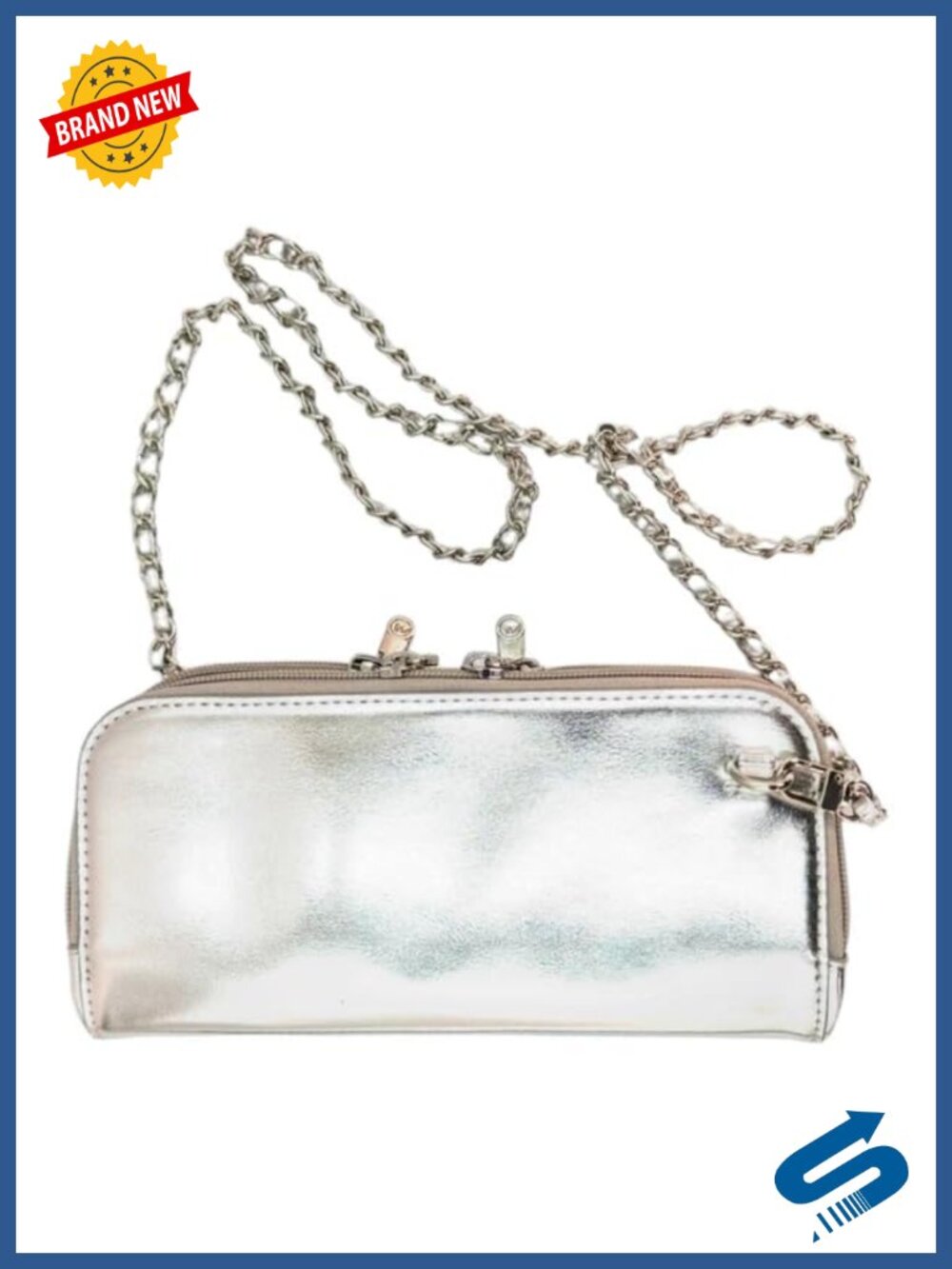 Vegan Leather Crossbody Clutch Bag Detachable Strap 3 Zip Compartments Evening